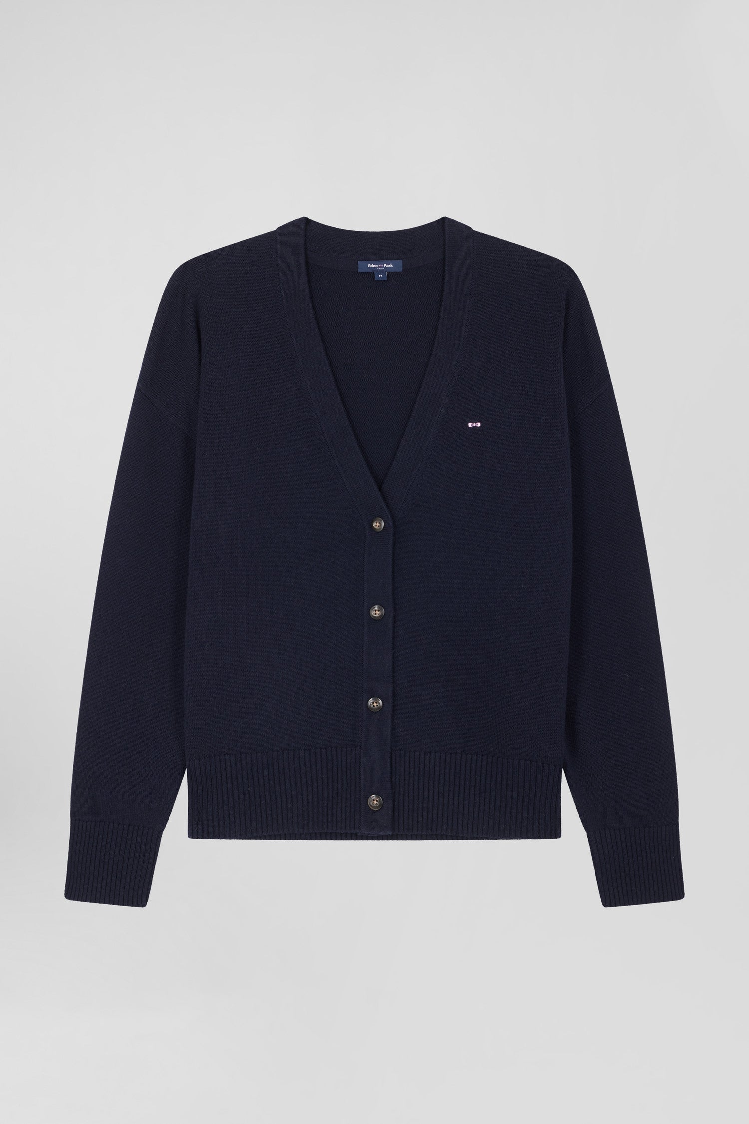 Relax navy blue blended wool and cotton cardigan