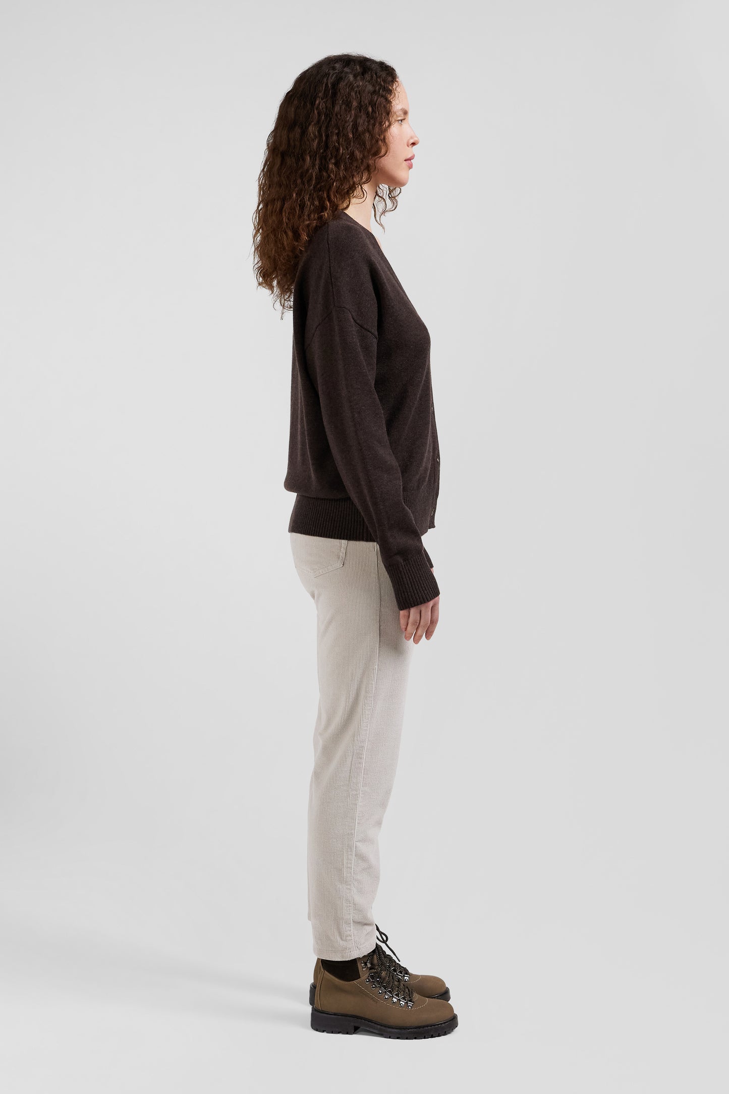 Relax brown blended wool and cotton cardigan