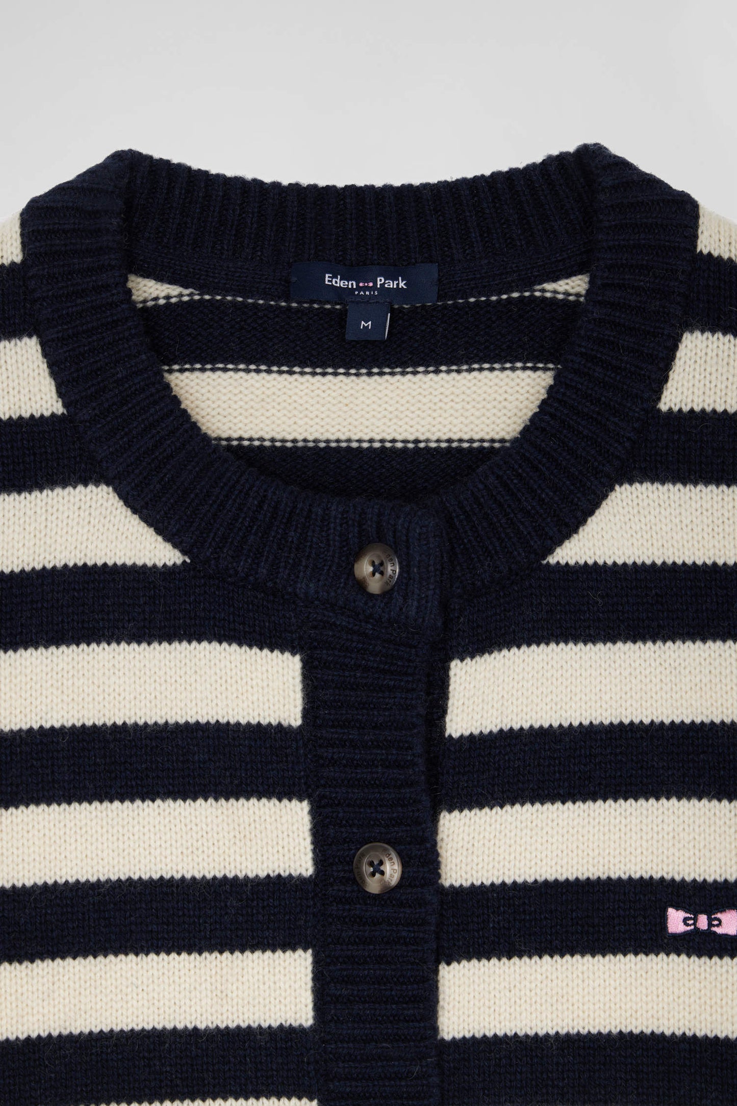 Regular navy blue and cashmere sailor striped cardigan