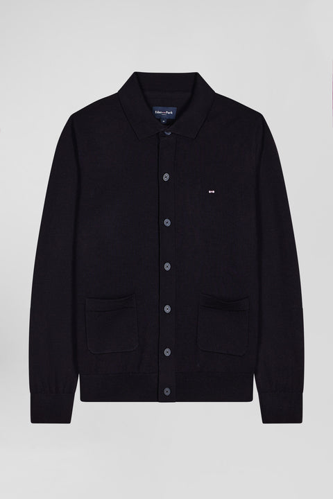 Regular navy blue merino wool cardigan - Image 2