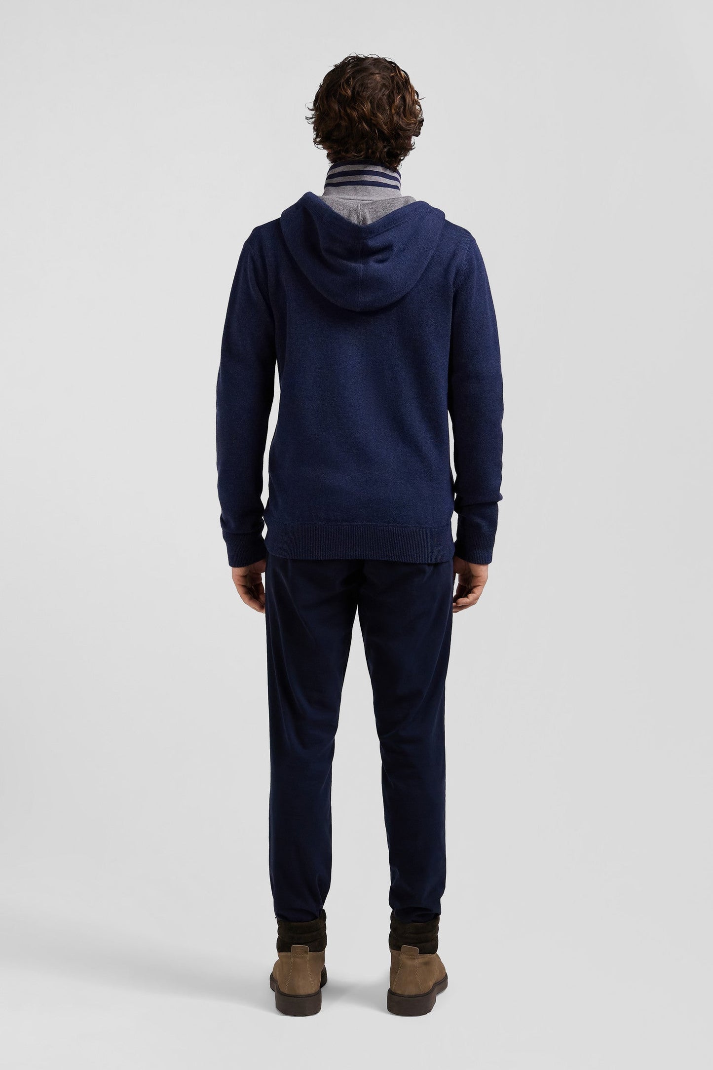 Sweatshirt zippé en maille laine et coton bleu marine coupe Regular - Image 7