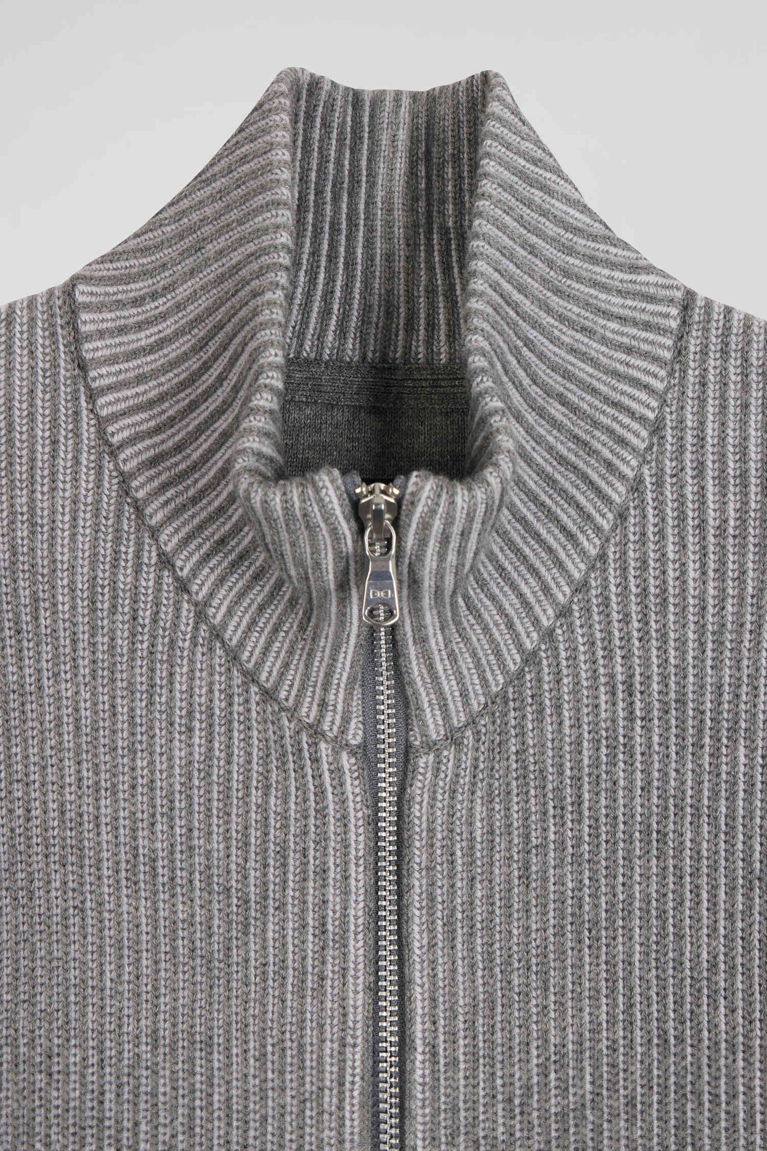 Cardigan zippé en laine et coton gris coupe Regular