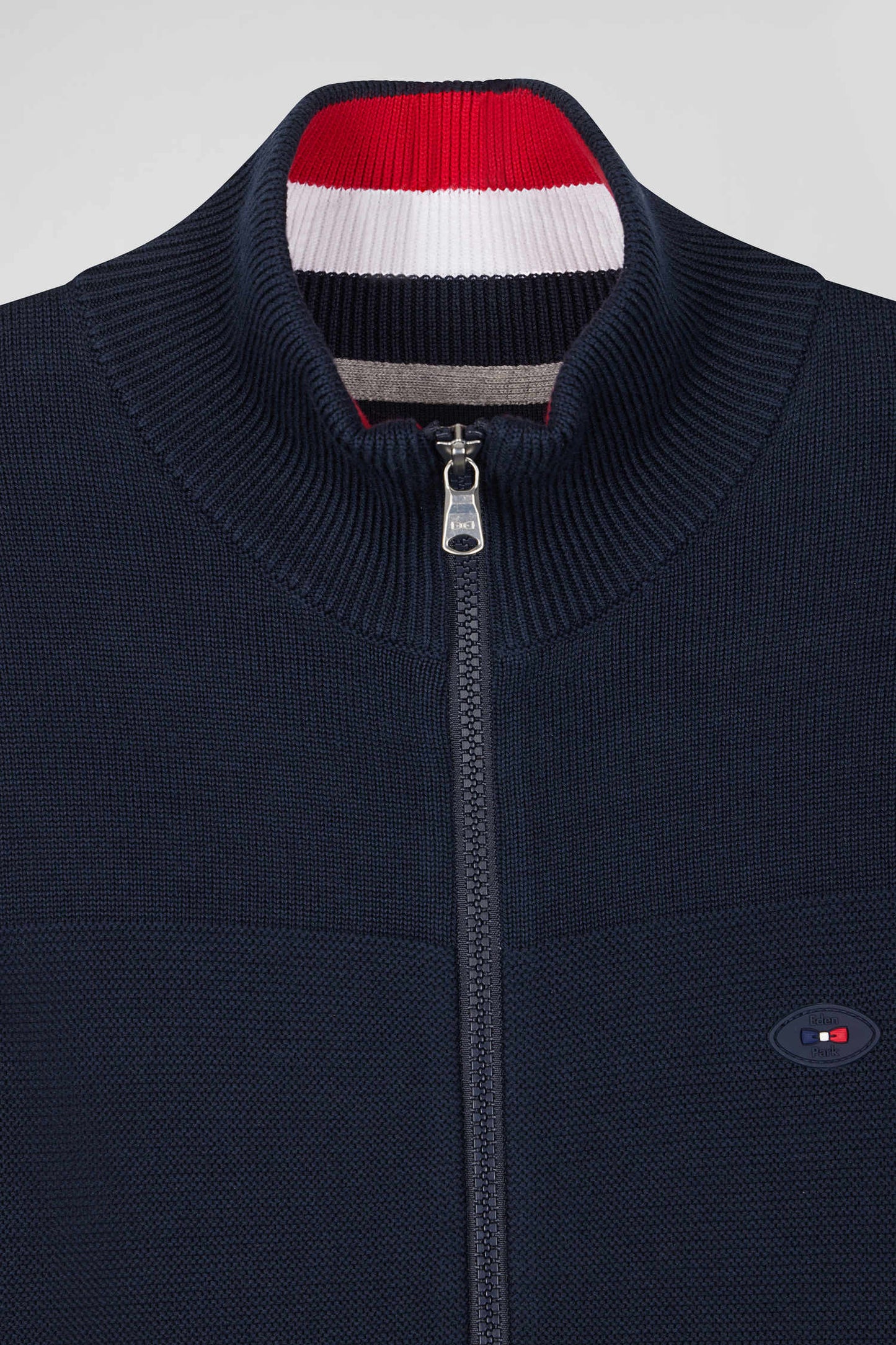 Cardigan zippé XV de France en coton bleu marine coupe Regular détails tricolores - Image 8