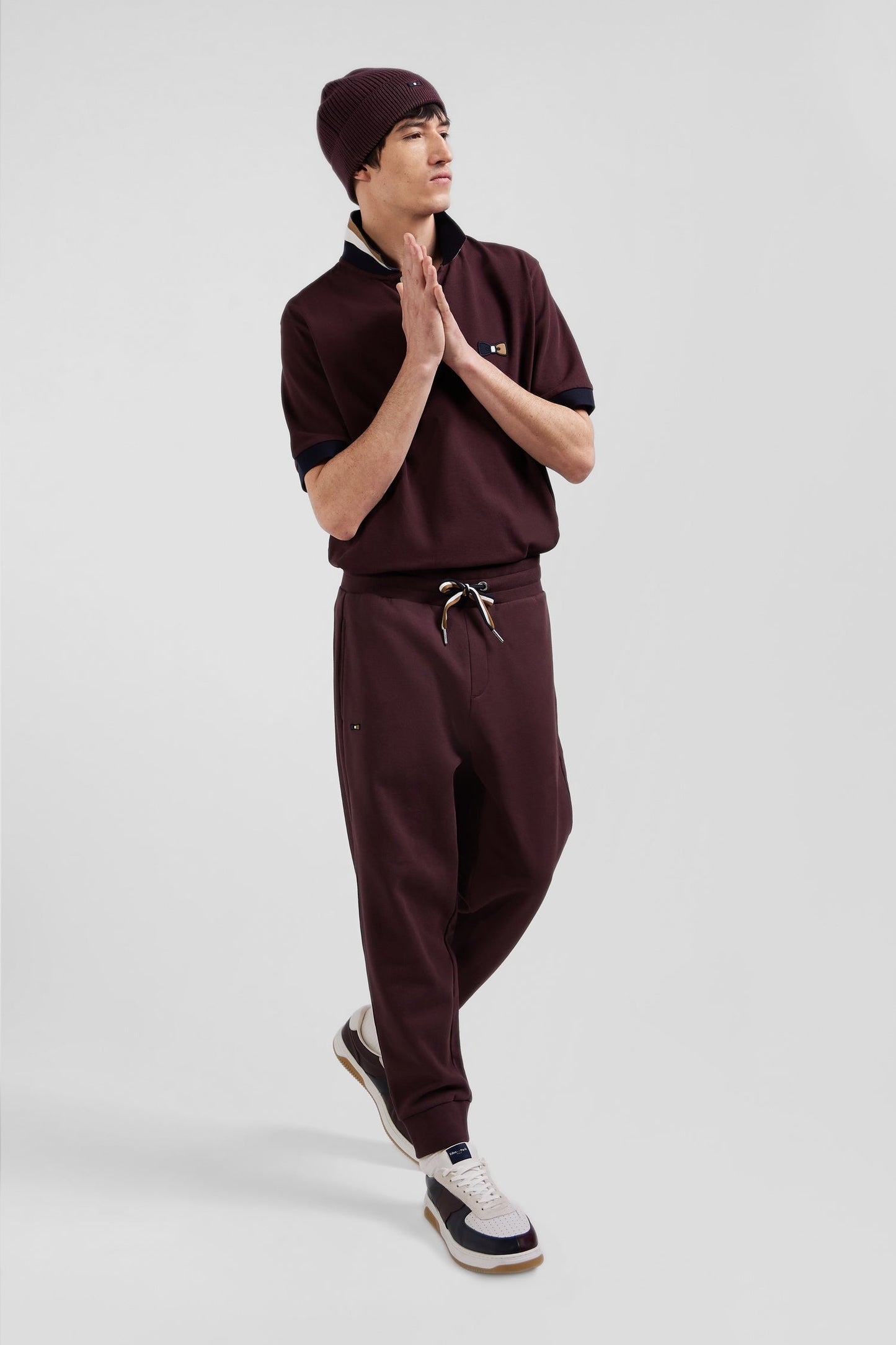 Pantalon jogging en molleton gratté bordeaux coupe Relaxed - Image 3