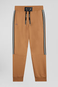 Regular camel mixed cotton jogging bottoms with striped trim