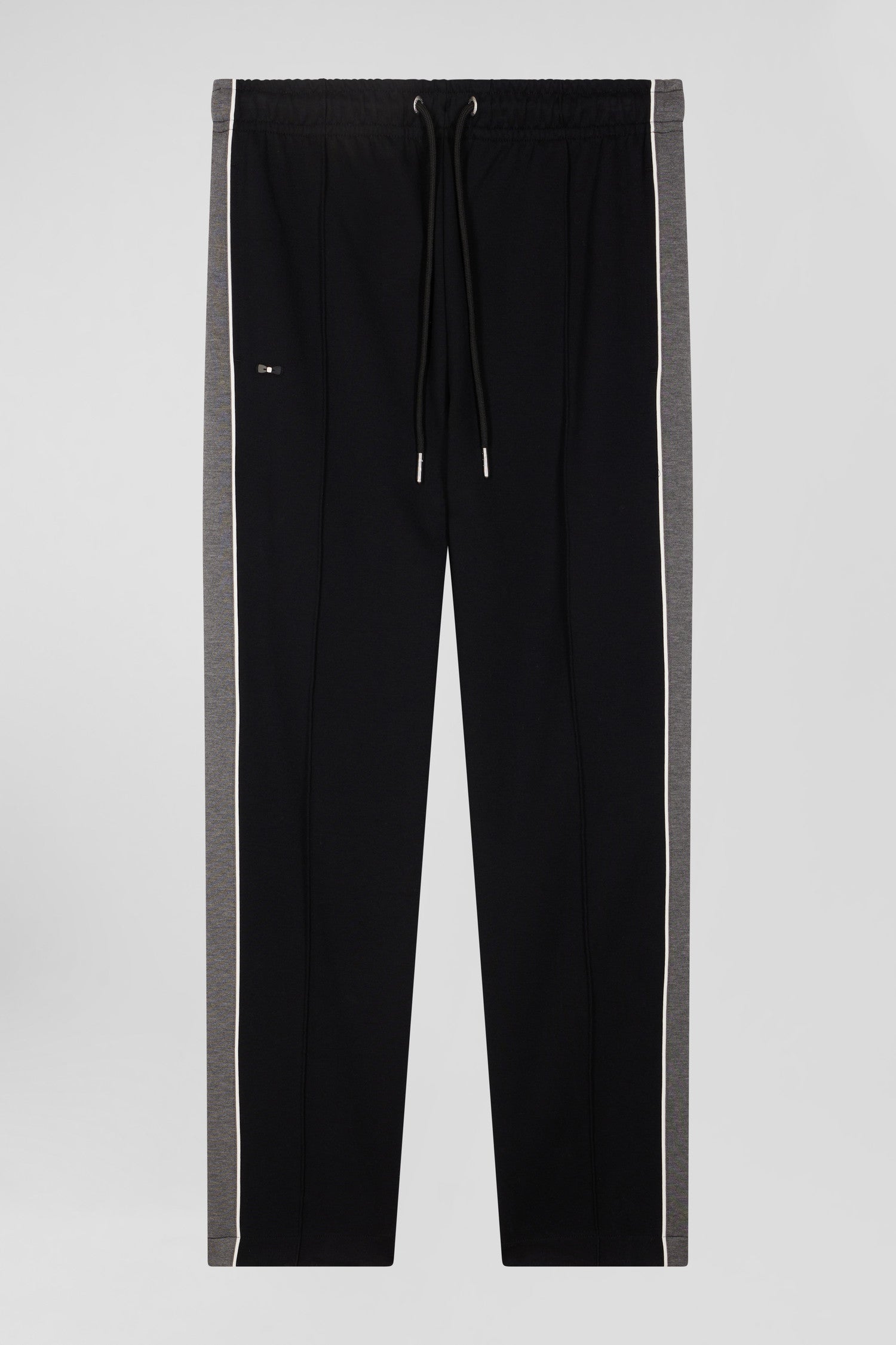 Pantalon jogging en coton mélangé noir coupe Regular passepoil jambes