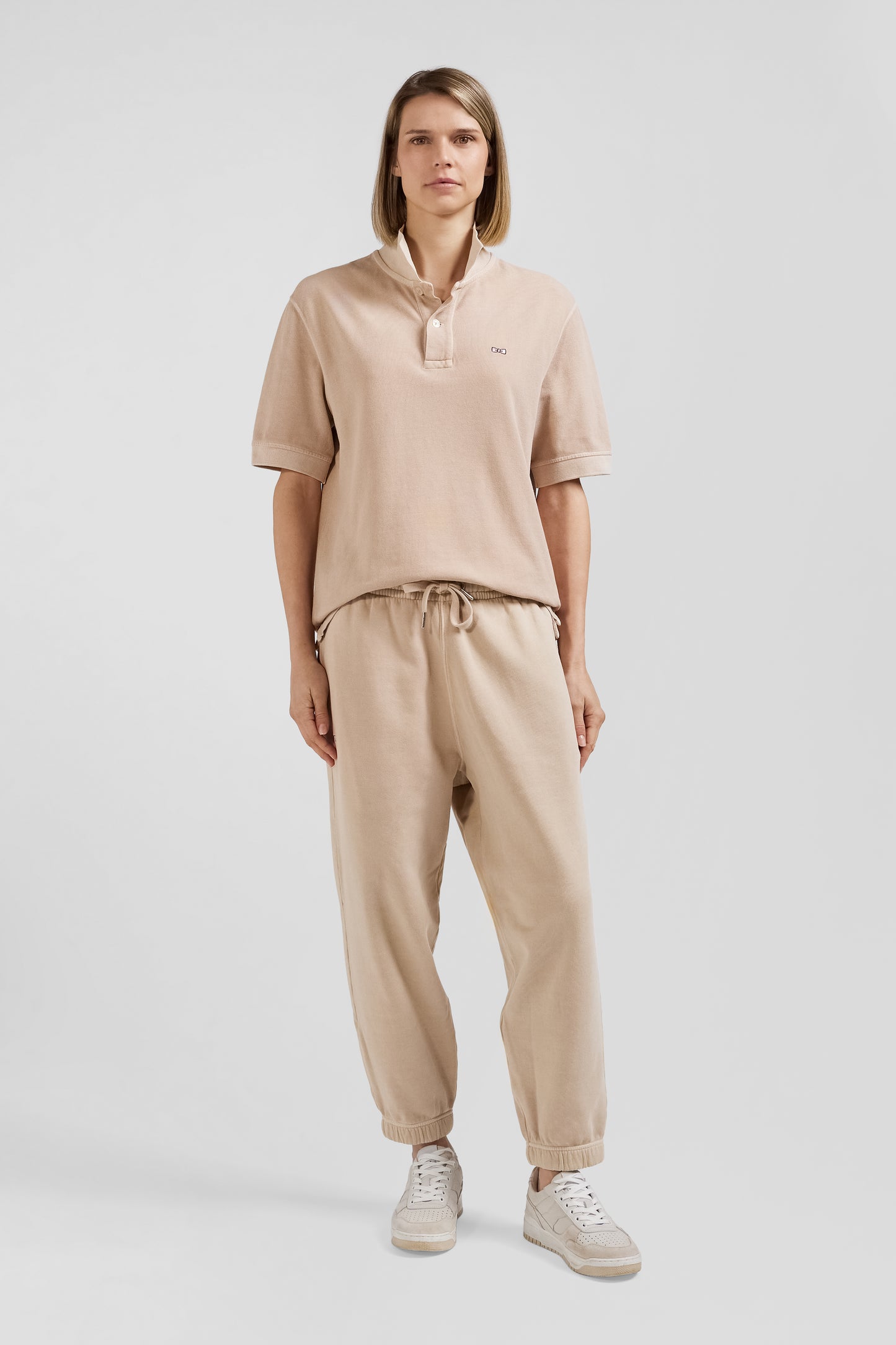 Jogging unisexe en molleton coton beige surteint coupe Relaxed - Image 2