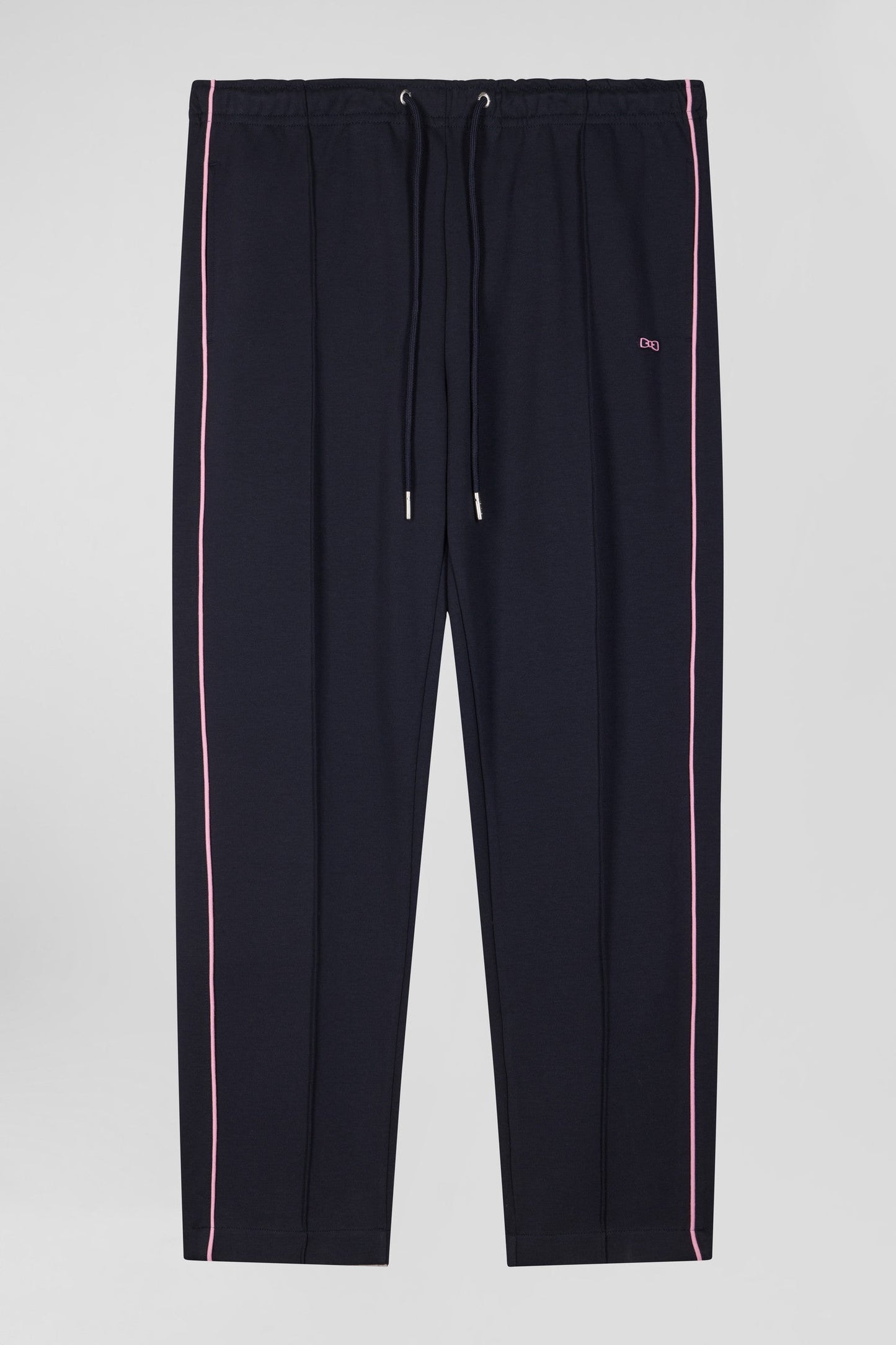 Pantalon jogging en coton mélangé bleu marine coupe Regular passepoil rose - Image 2