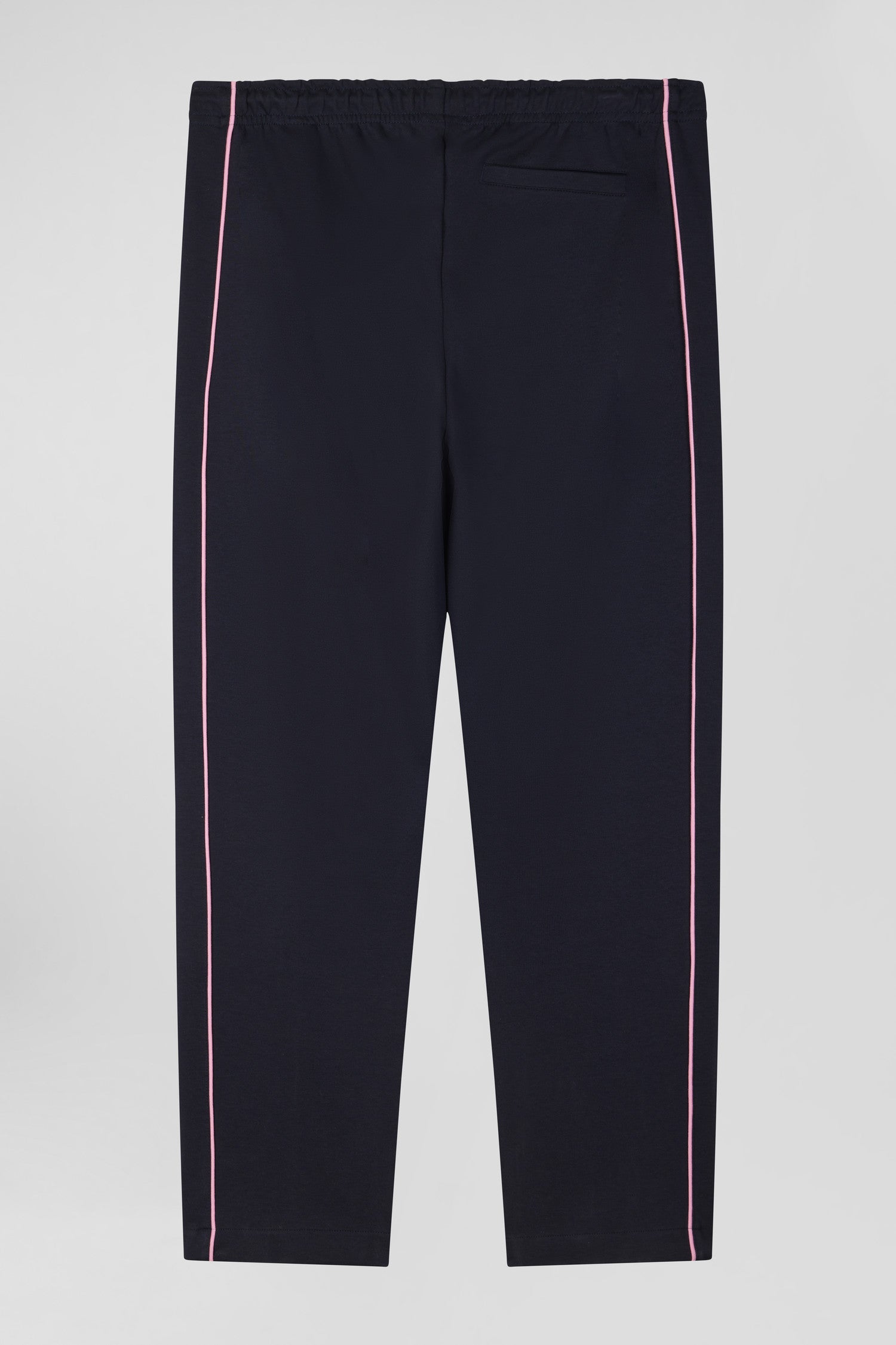 Pantalon jogging en coton mélangé bleu marine coupe Regular passepoil rose