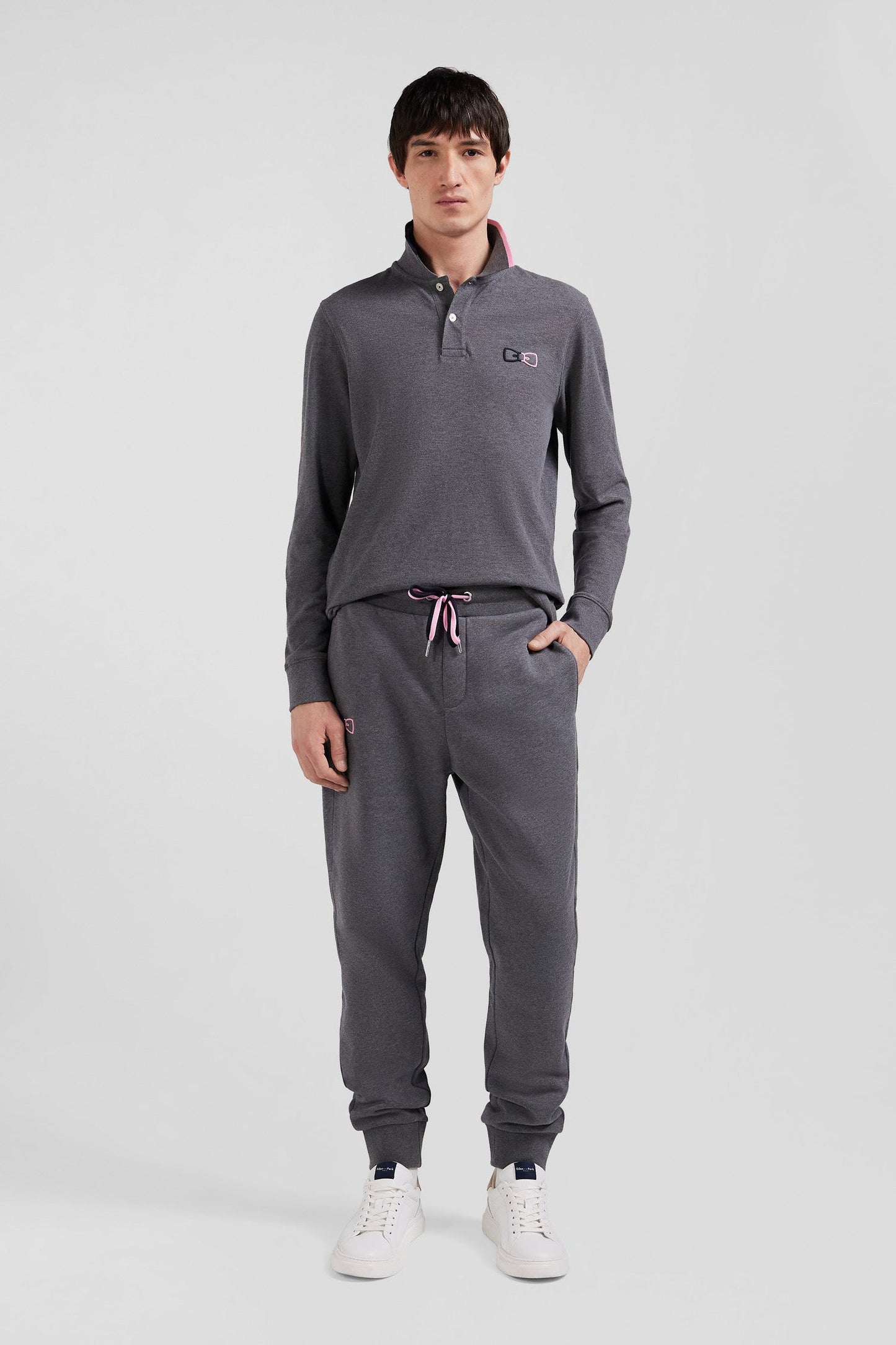 Pantalon jogging en molleton coton gratté gris coupe Regular - Image 1