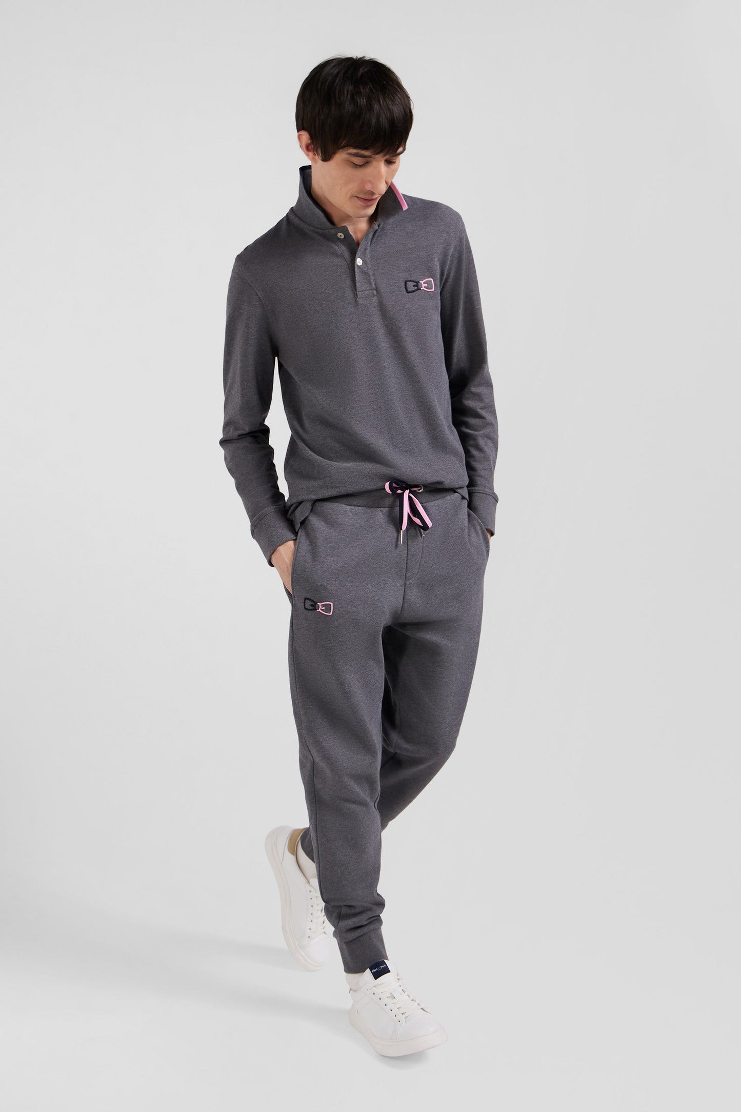 Pantalon jogging en molleton coton gratté gris coupe Regular - Image 3