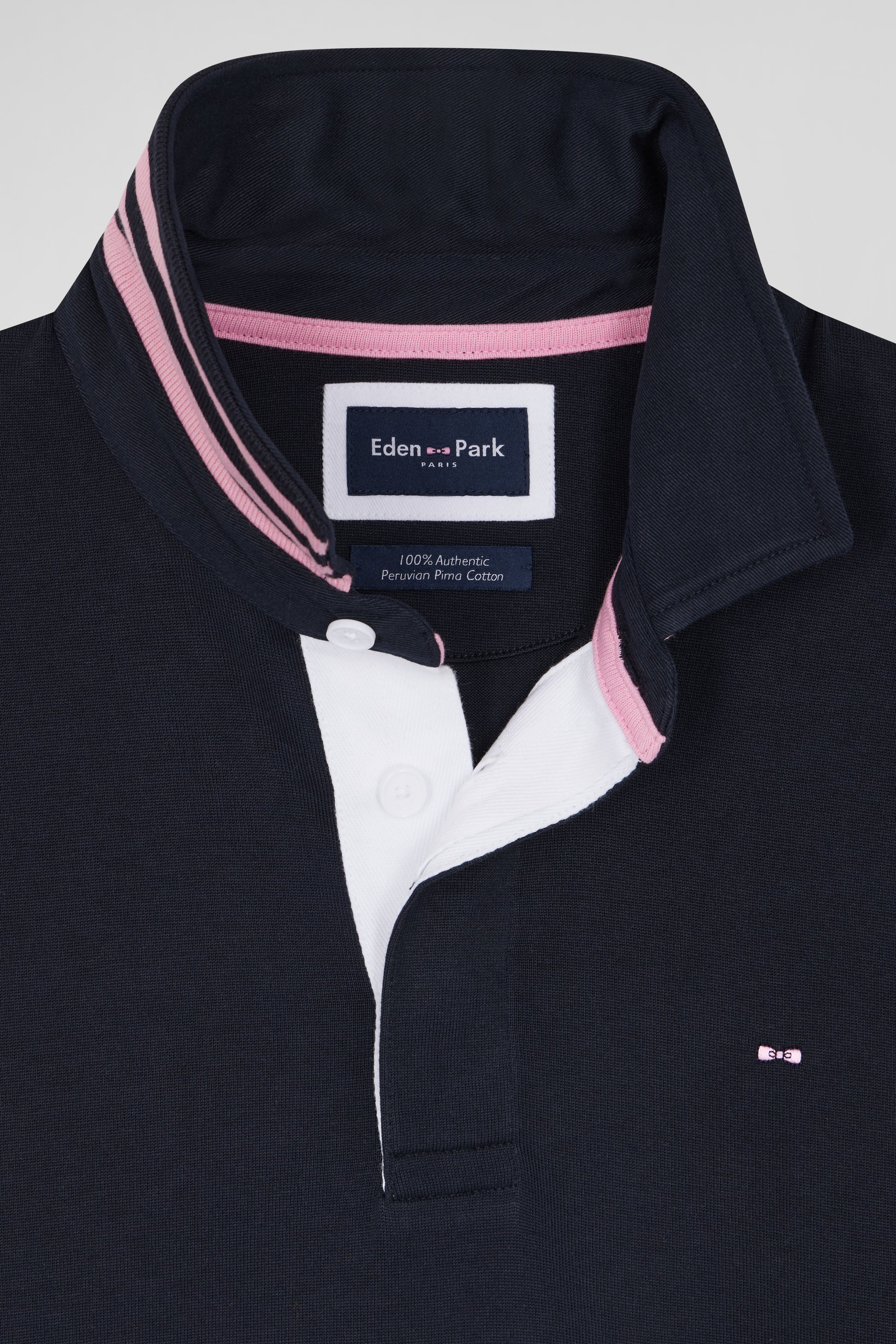 Regular navy blue cotton rugby shirt with striped undercollar