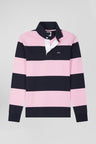 Maillot manches longues cerclé en coton bleu marine et rose coupe Regular