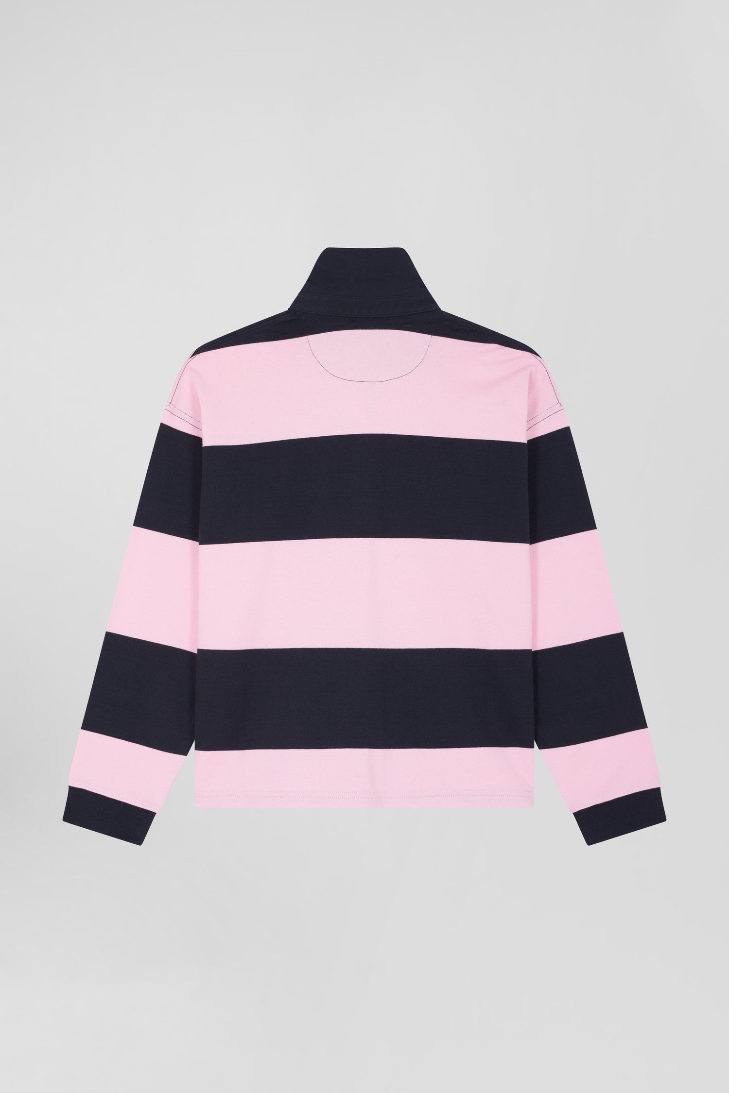 Relaxed navy and pink striped long-sleeved cotton rugby shirt