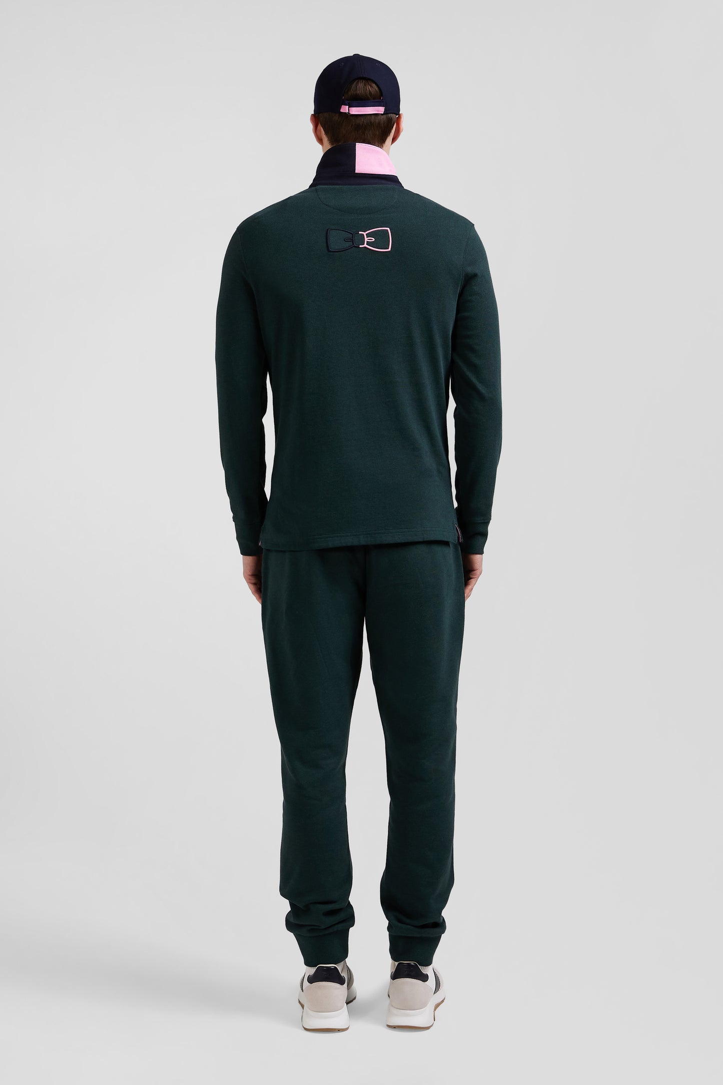 Regular green long-sleeved cotton rugby shirt with bow tie details