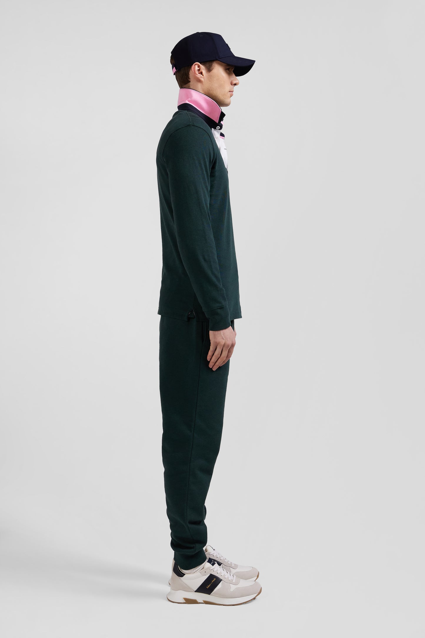 Regular green long-sleeved cotton rugby shirt with bow tie details