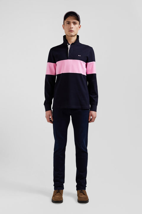 Regular navy blue long-sleeved cotton rugby shirt with N°10 embroidery - Image 1