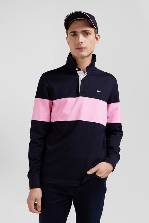 Regular navy blue long-sleeved cotton rugby shirt with N°10 embroidery - Image 3