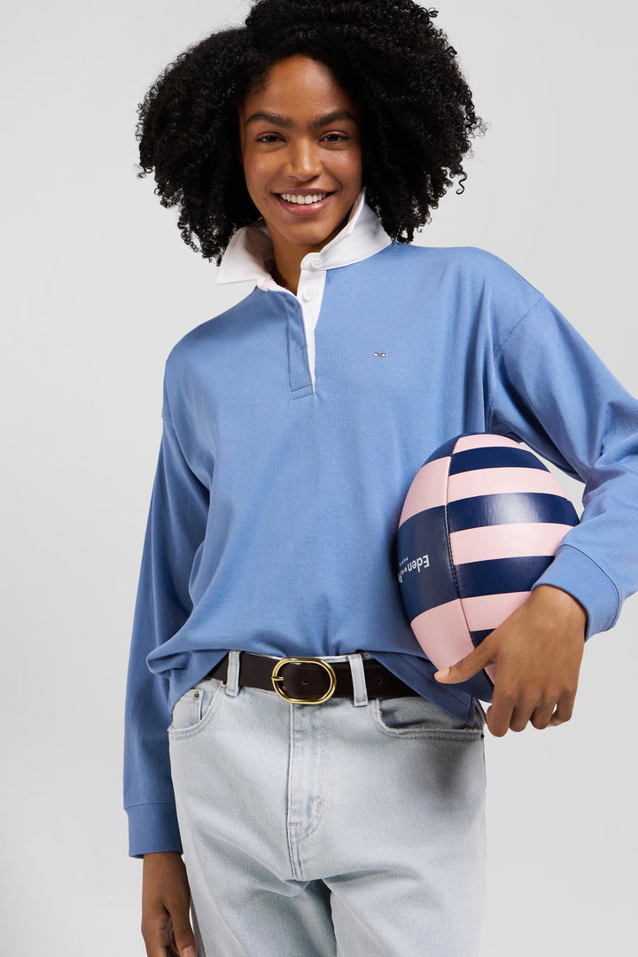 Relaxed blue long-sleeved cotton rugby shirt