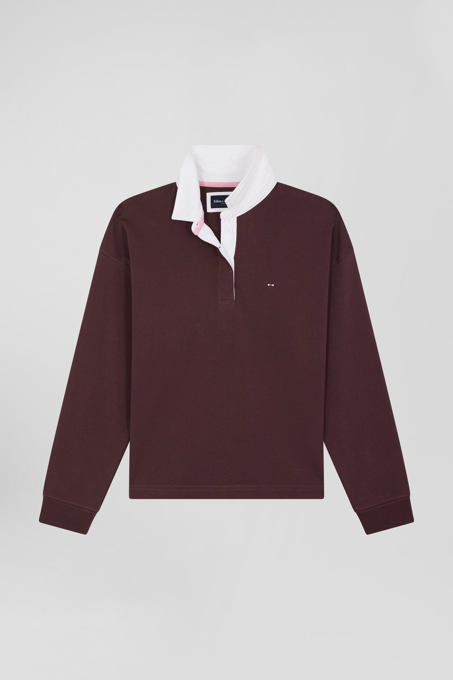 Relaxed burgundy long-sleeved cotton rugby shirt