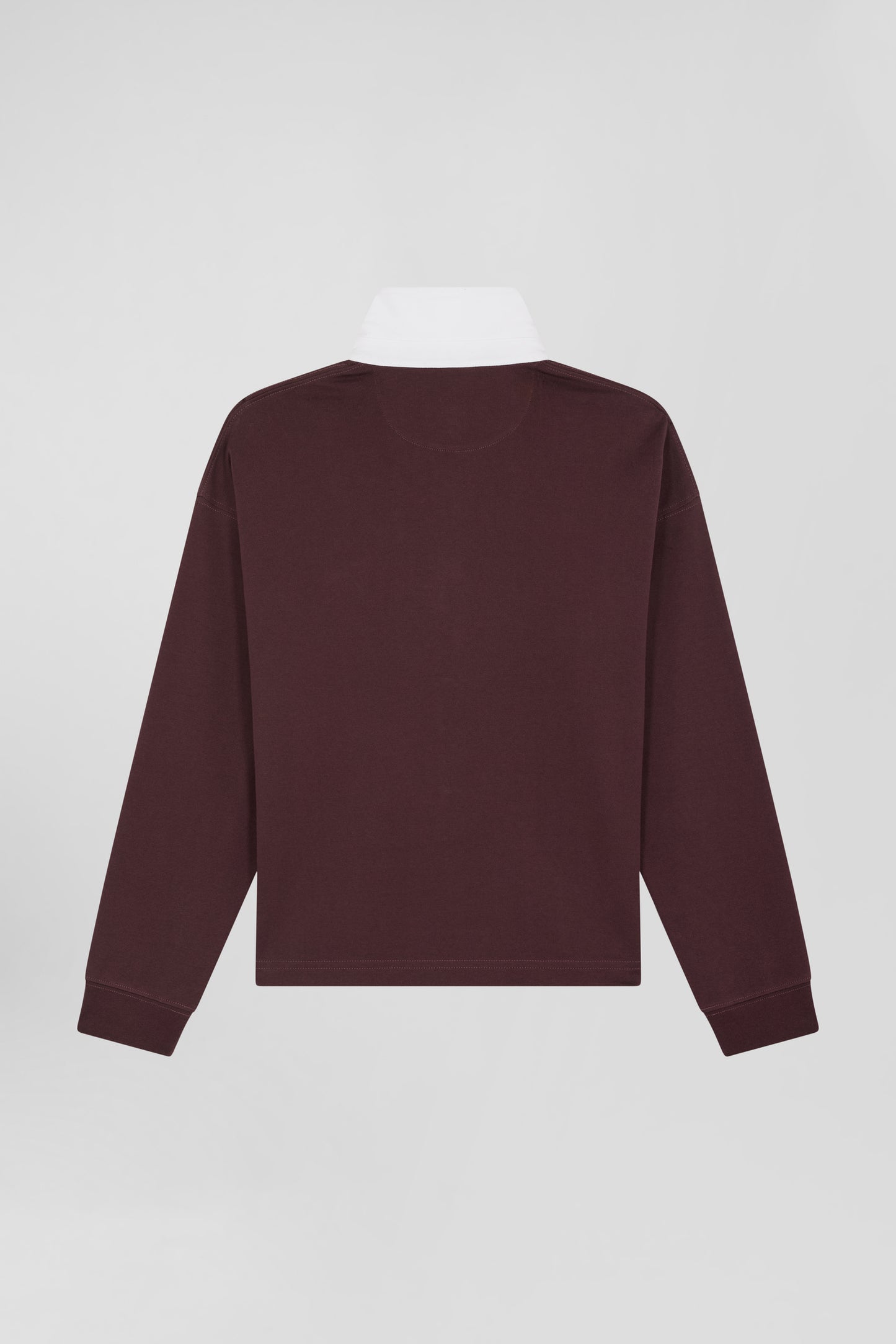 Relaxed burgundy long-sleeved cotton rugby shirt