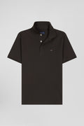 Slim brown short-sleeved cotton piqué polo shirt