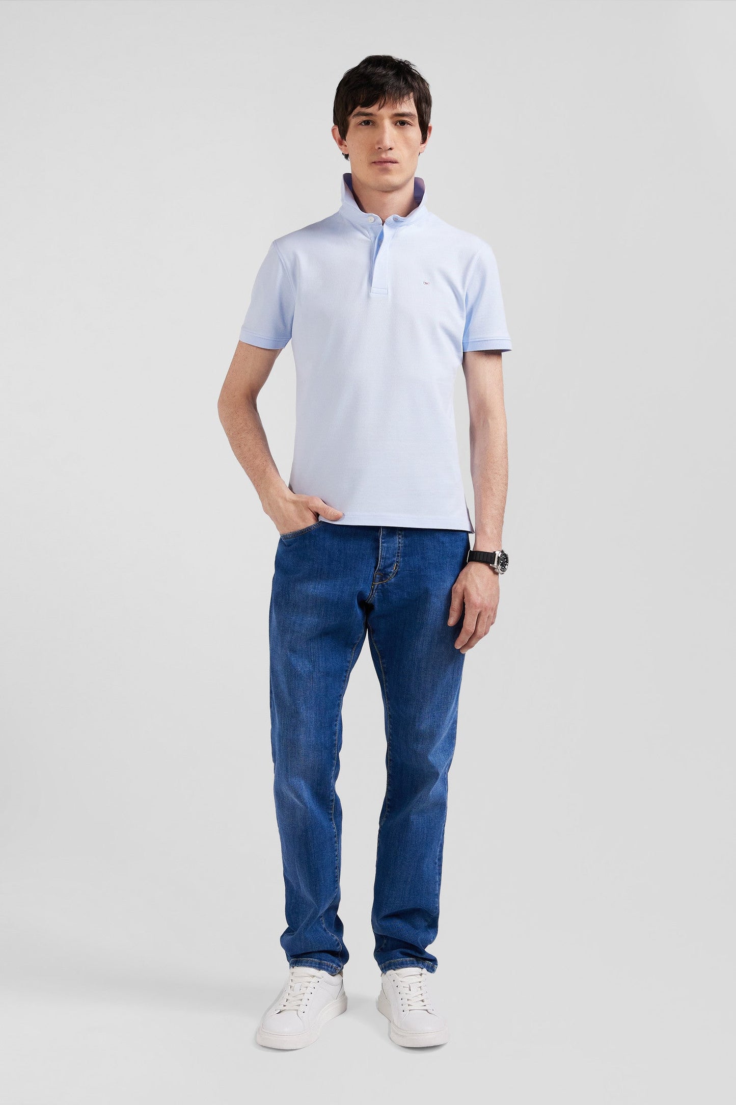 Polo manches courtes en coton stretch ciel coupe Slim - Image 1