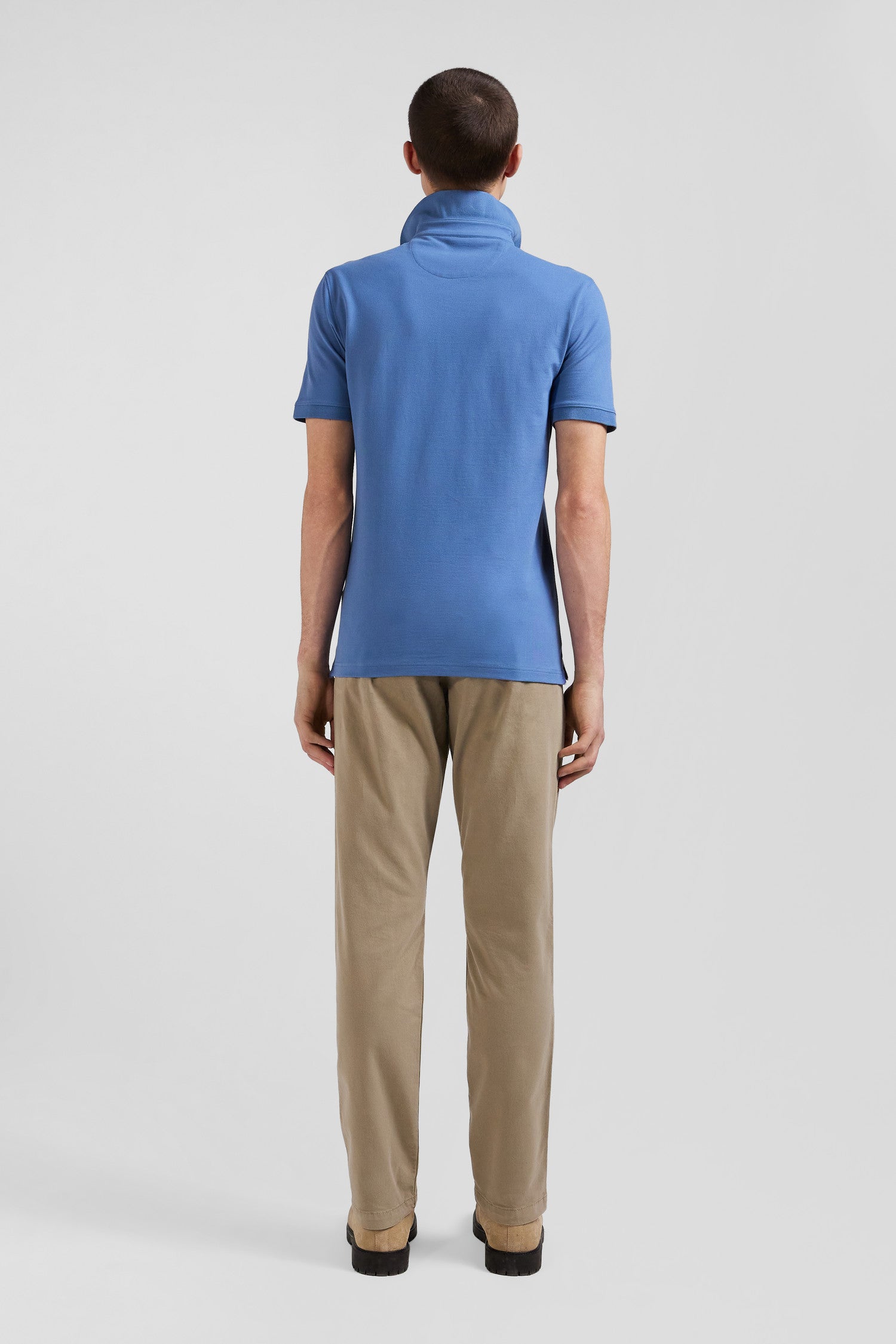 Polo manches courtes en coton stretch bleu coupe Slim