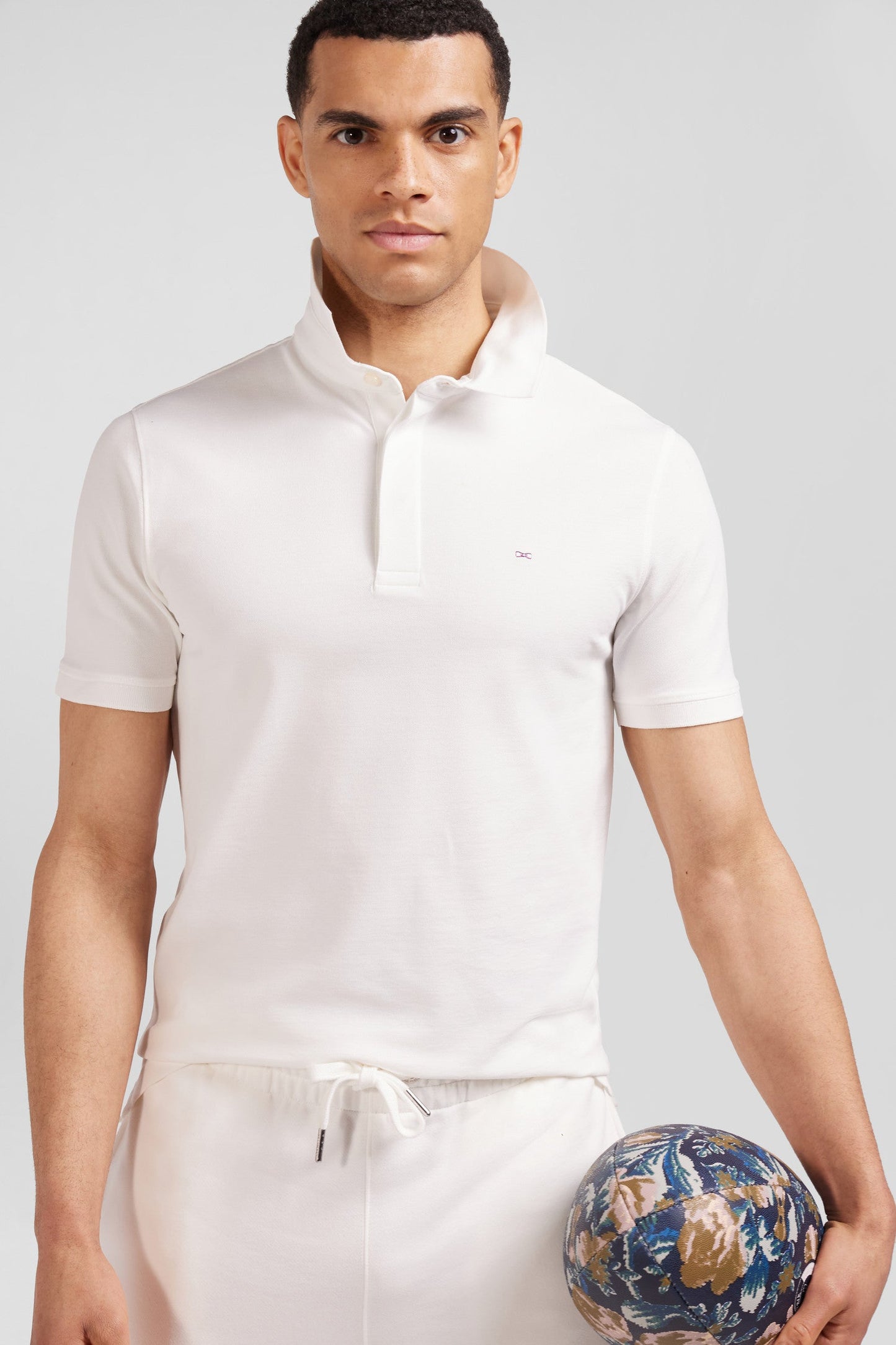 Polo manches courtes en coton stretch écru coupe Slim - Image 3