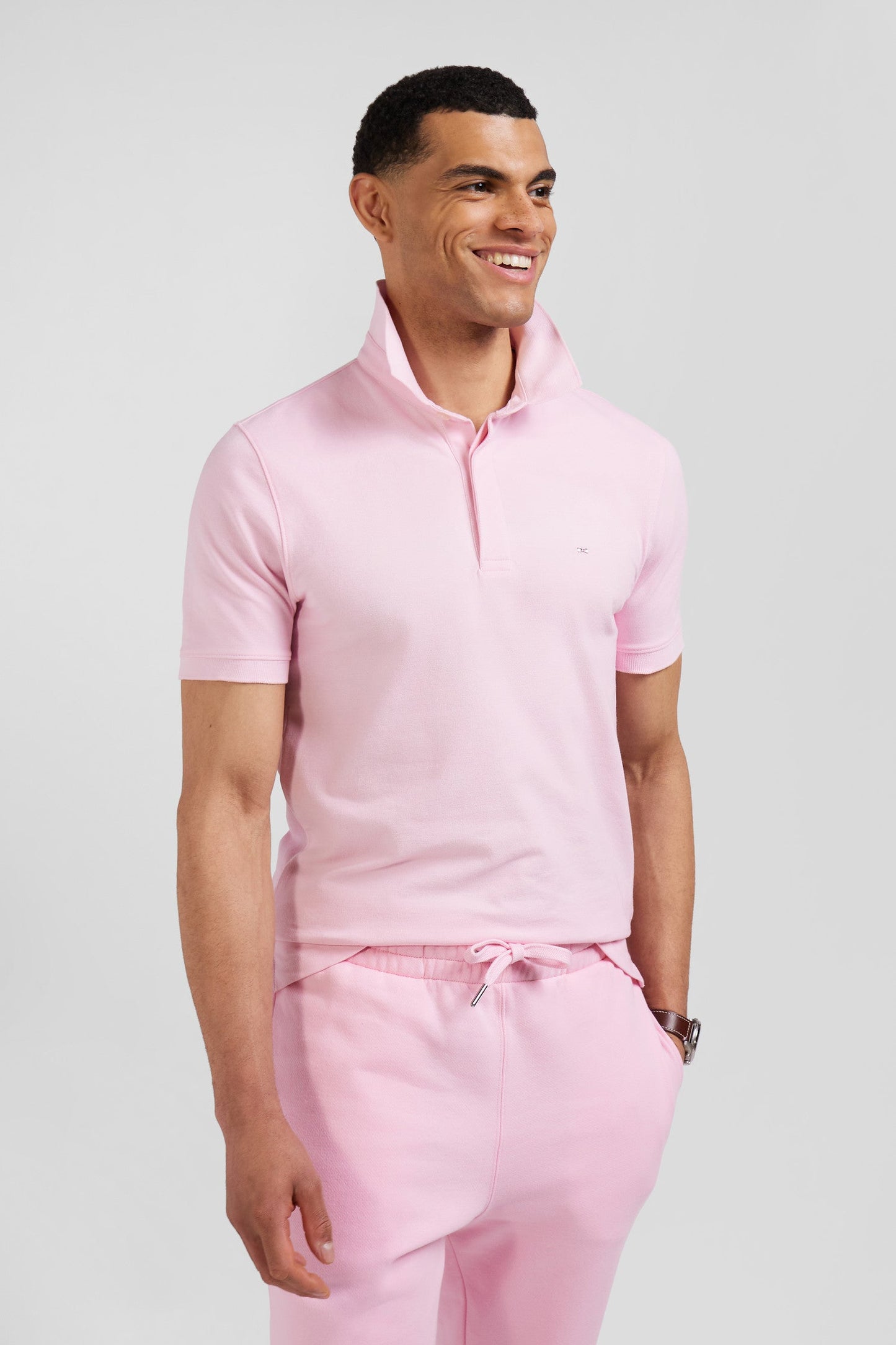 Polo manches courtes en coton stretch rose coupe Slim - Image 3