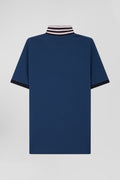 Regular blue short-sleeved cotton piqué polo shirt with contrasting details