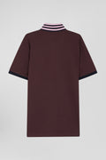 Regular burgundy short-sleeved cotton piqué polo shirt