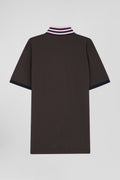 Regular brown short-sleeved cotton piqué polo shirt