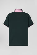 Regular green short-sleeved cotton piqué polo shirt