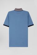 Regular sky blue short-sleeved cotton piqué polo shirt with contrasting details