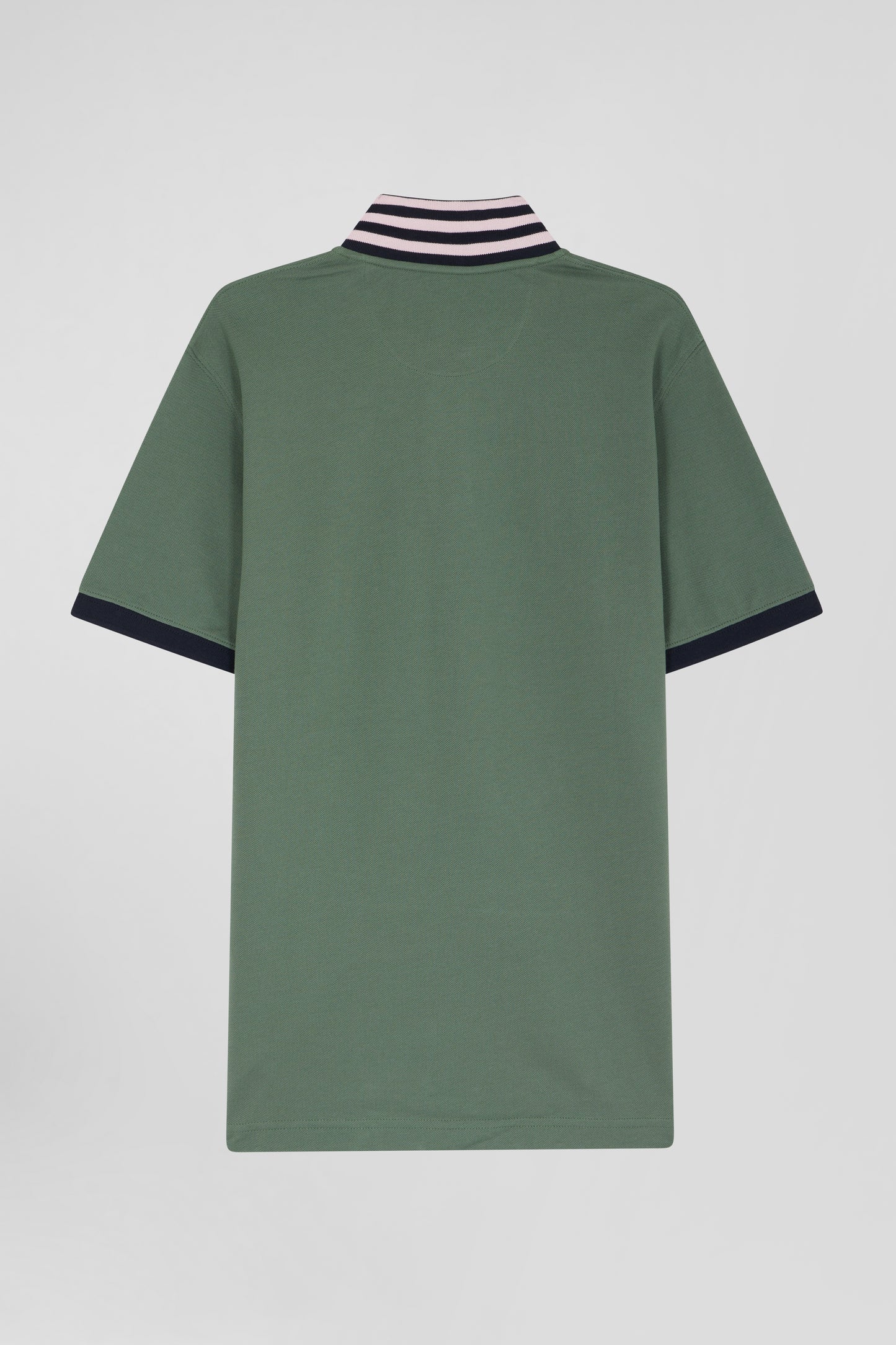 Regular green short-sleeved cotton piqué polo shirt with contrasting details