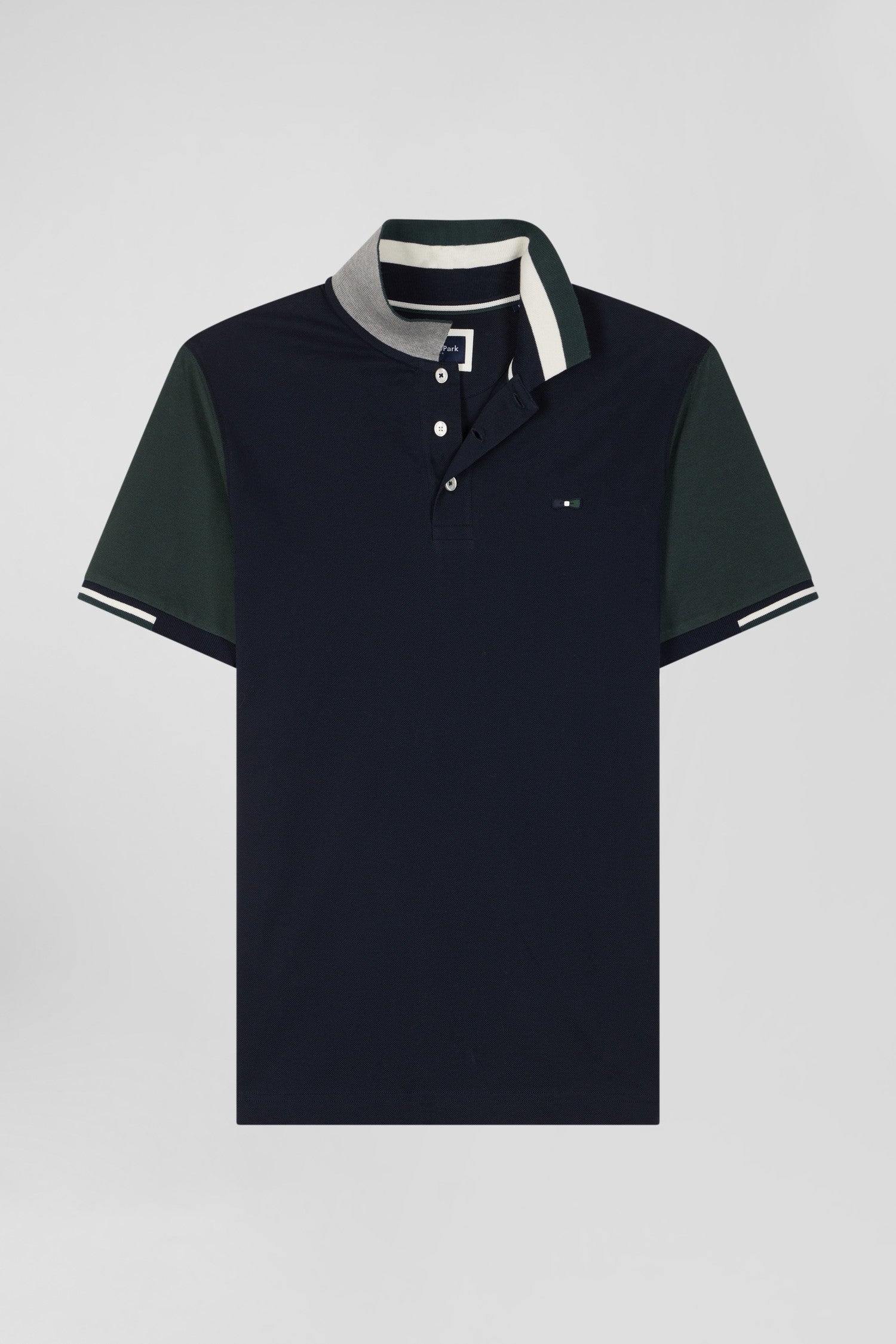 Polo manches courtes en piqué coton vert col jacquard Eden Park coupe Regular