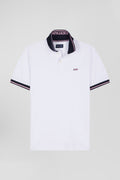 Slim white short-sleeved stretch cotton polo shirt with Eden Park jacquard collar