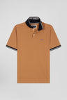 Polo manches courtes en coton stretch camel col jacquard Eden Park coupe Slim