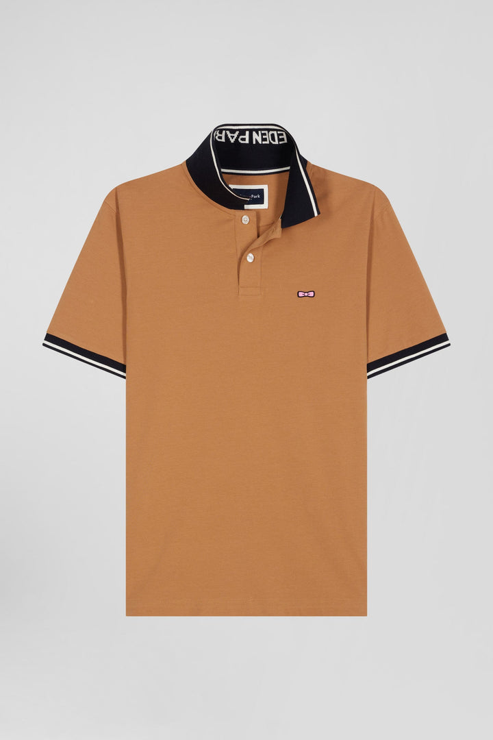 Polo manches courtes en coton stretch camel col jacquard Eden Park coupe Slim alt view