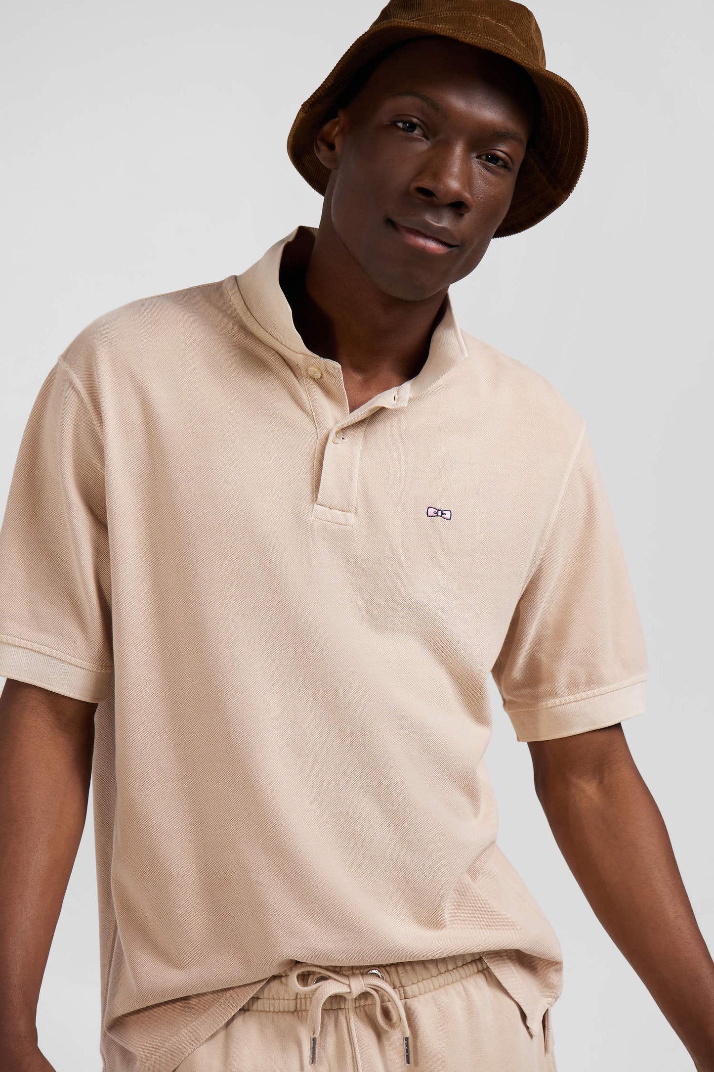 Polo manches courtes unisexe en piqué coton beige surteint coupe Oversized - Image 4