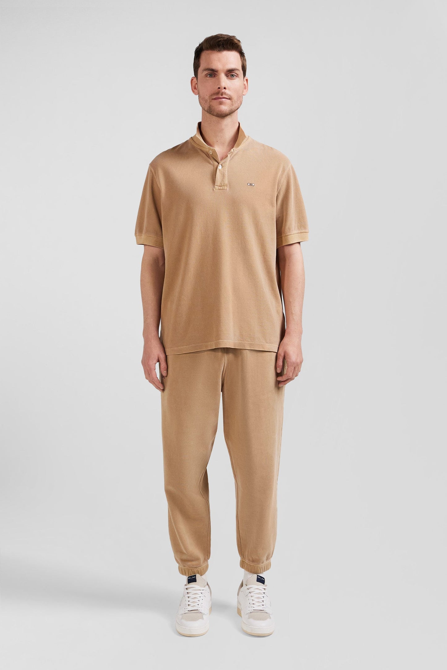 Polo manches courtes unisexe en piqué coton camel surteint coupe Oversized - Image 1