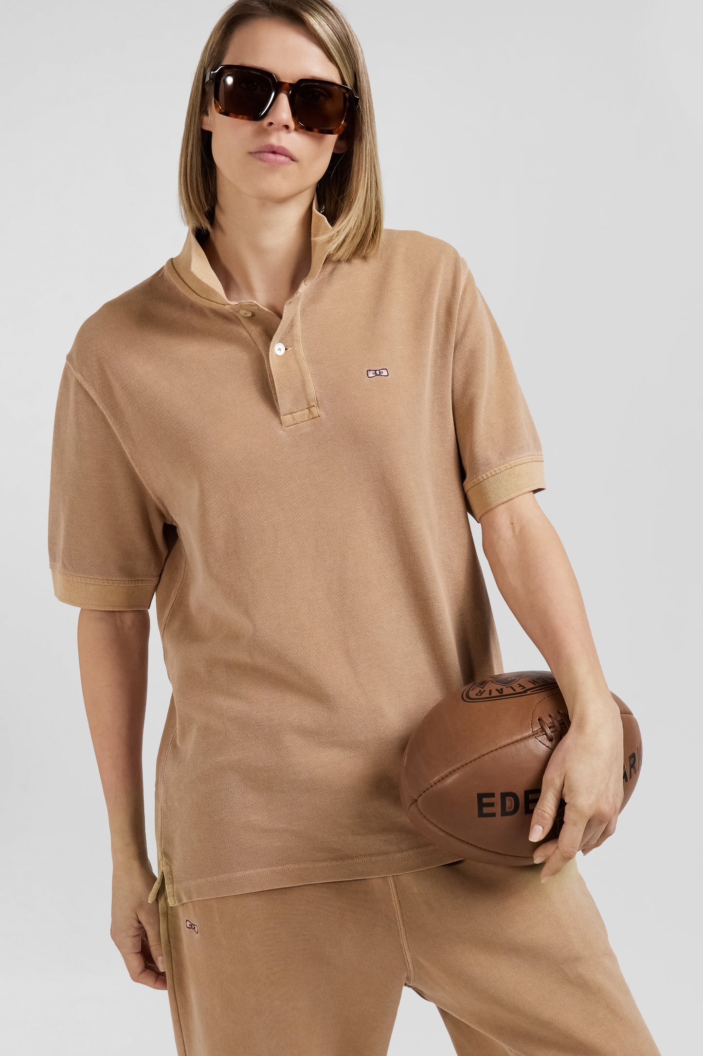 Polo manches courtes unisexe en piqué coton camel surteint coupe Oversized - Image 5