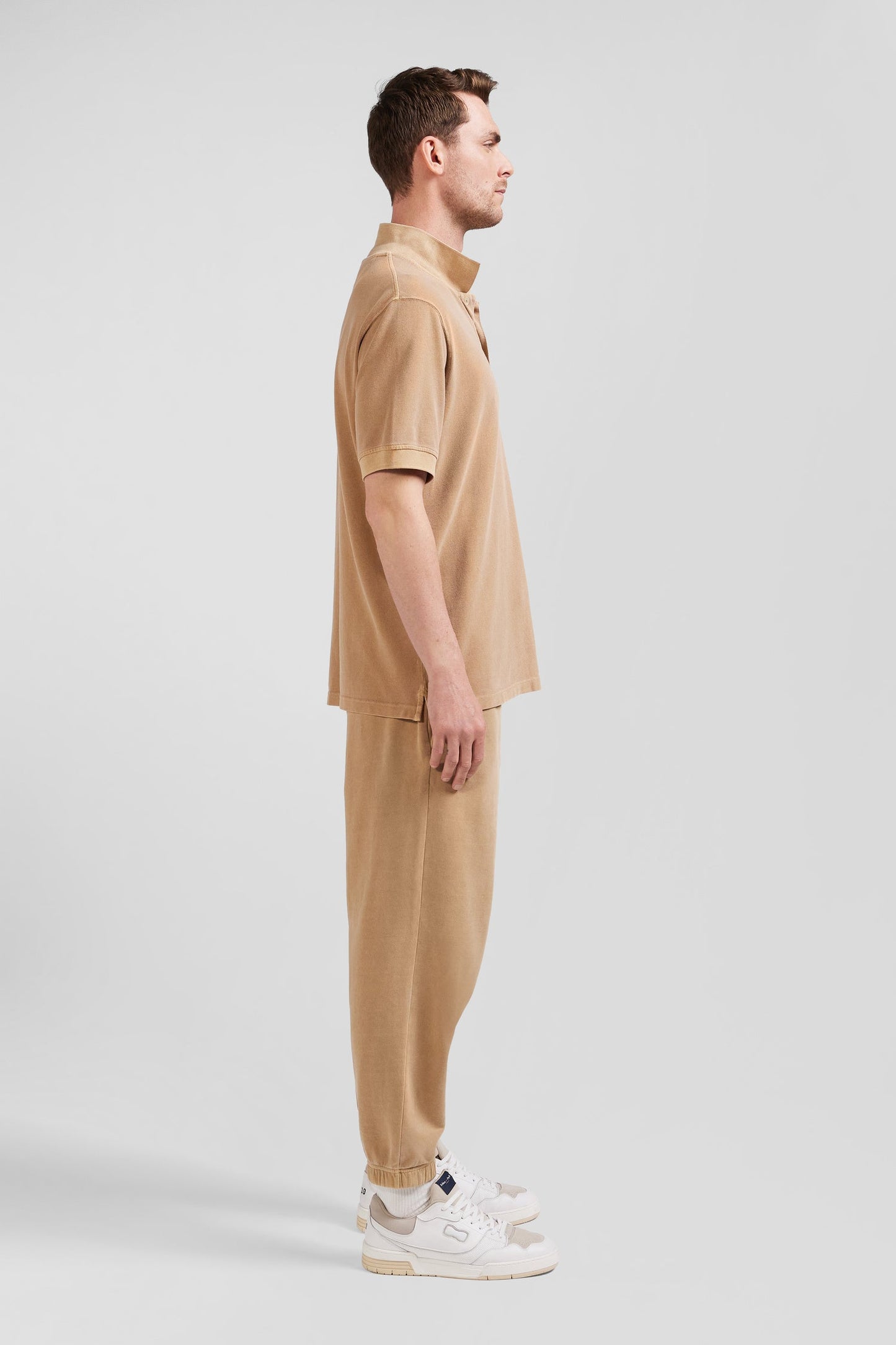 Polo manches courtes unisexe en piqué coton camel surteint coupe Oversized - Image 7