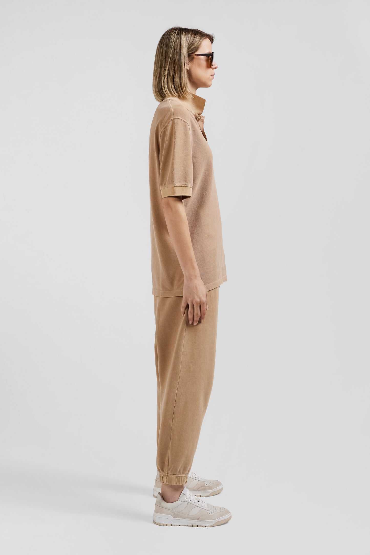 Polo manches courtes unisexe en piqué coton camel surteint coupe Oversized - Image 8