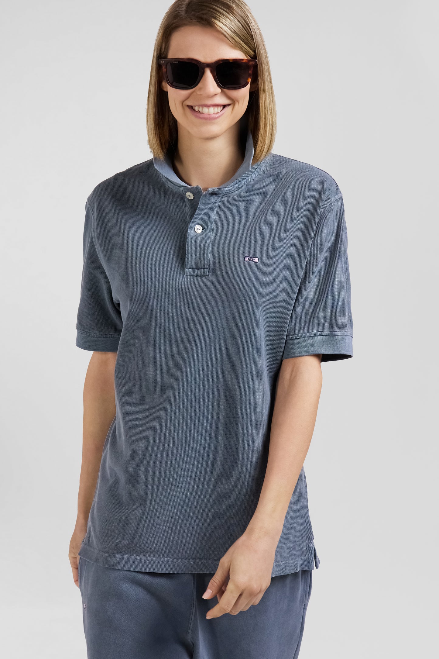 Polo manches courtes unisexe en piqué coton gris surteint coupe Oversized - Image 5