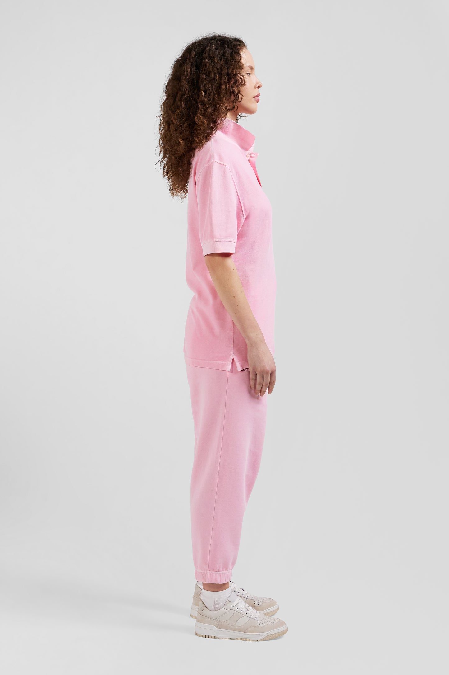 Polo manches courtes unisexe en piqué coton rose surteint coupe Oversized - Image 8