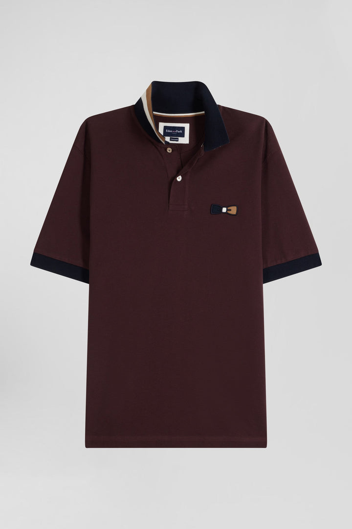 Polo manches courtes en piqué coton bordeaux détails tricolores coupe Oversized alt view