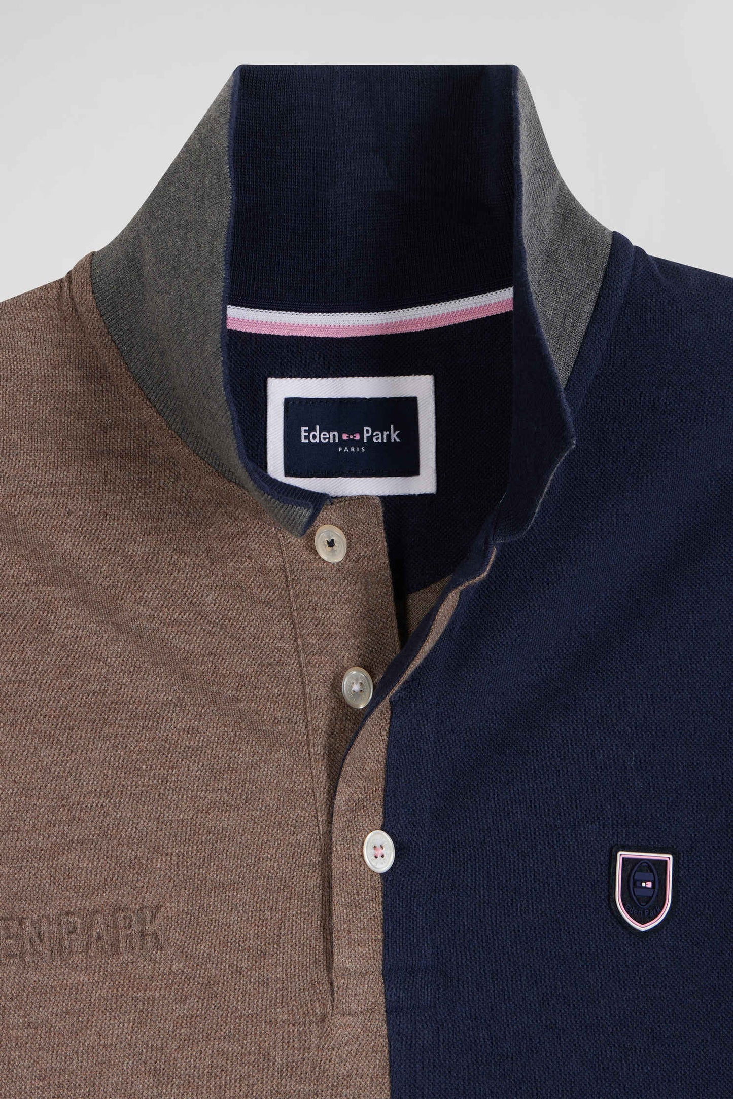 Polo manches courtes colorblock en piqué coton bleu marine coupe Regular - Image 8