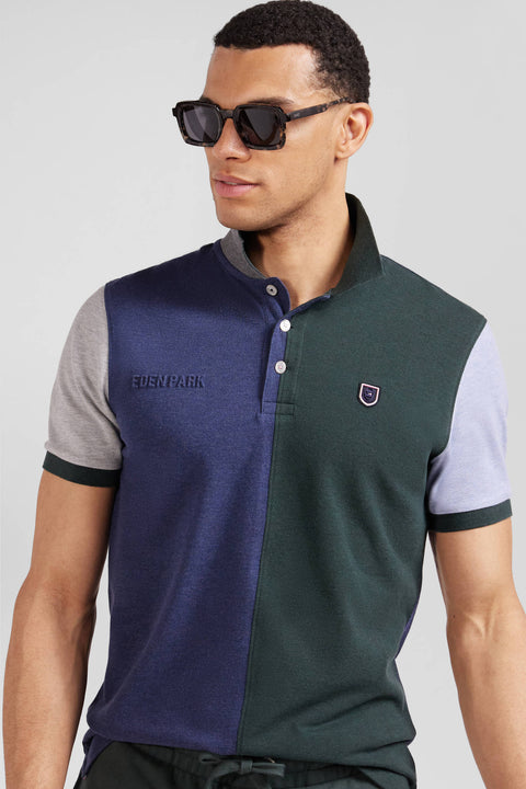 Regular green colorblock short-sleeved cotton piqué polo shirt - Image 3
